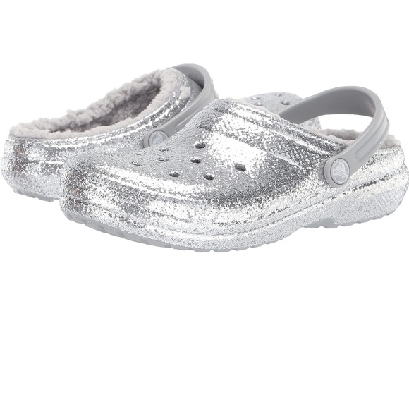 CROCS Shoes Crocs Classic Glitter Lined Clog Silver Size J4 Poshmark